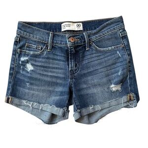Y2K Abercrombie Raw Cuffed Hem Medium Wash Low Rise Shorts Size 00
